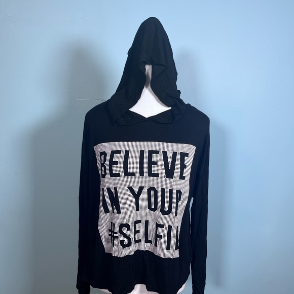 Beware Tops - Beware Long Sleeves Black Soft Hoodie Graphic Top Believe in Your #Selfie OS